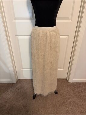 Women's Cream Fringe Maxi Skirt